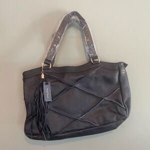 NWT Nyla Noor Womens Boho Pebble Leather Satchel Shoulder Bag Handbag Black